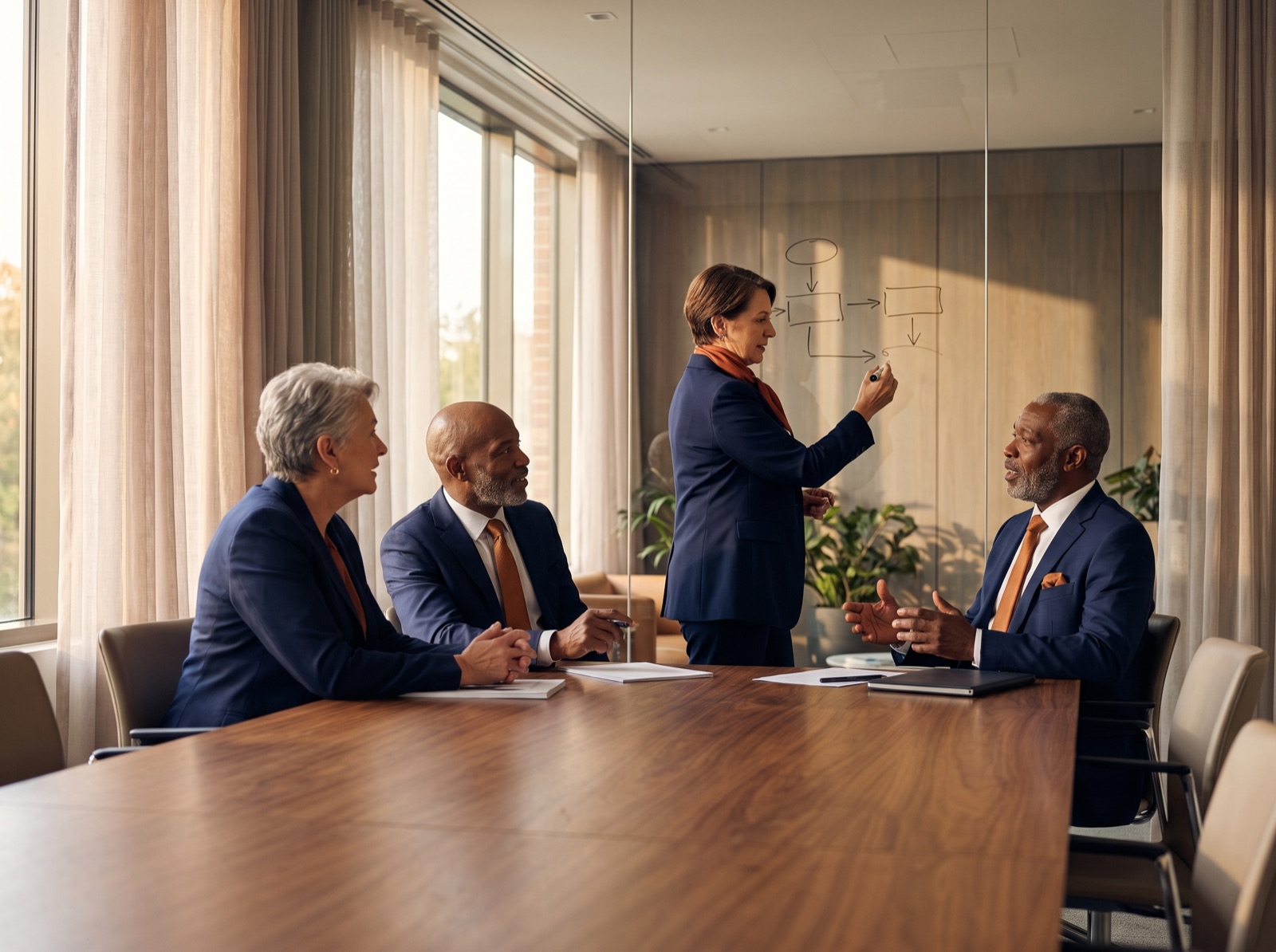 Executive strategy session in a modern boardroom