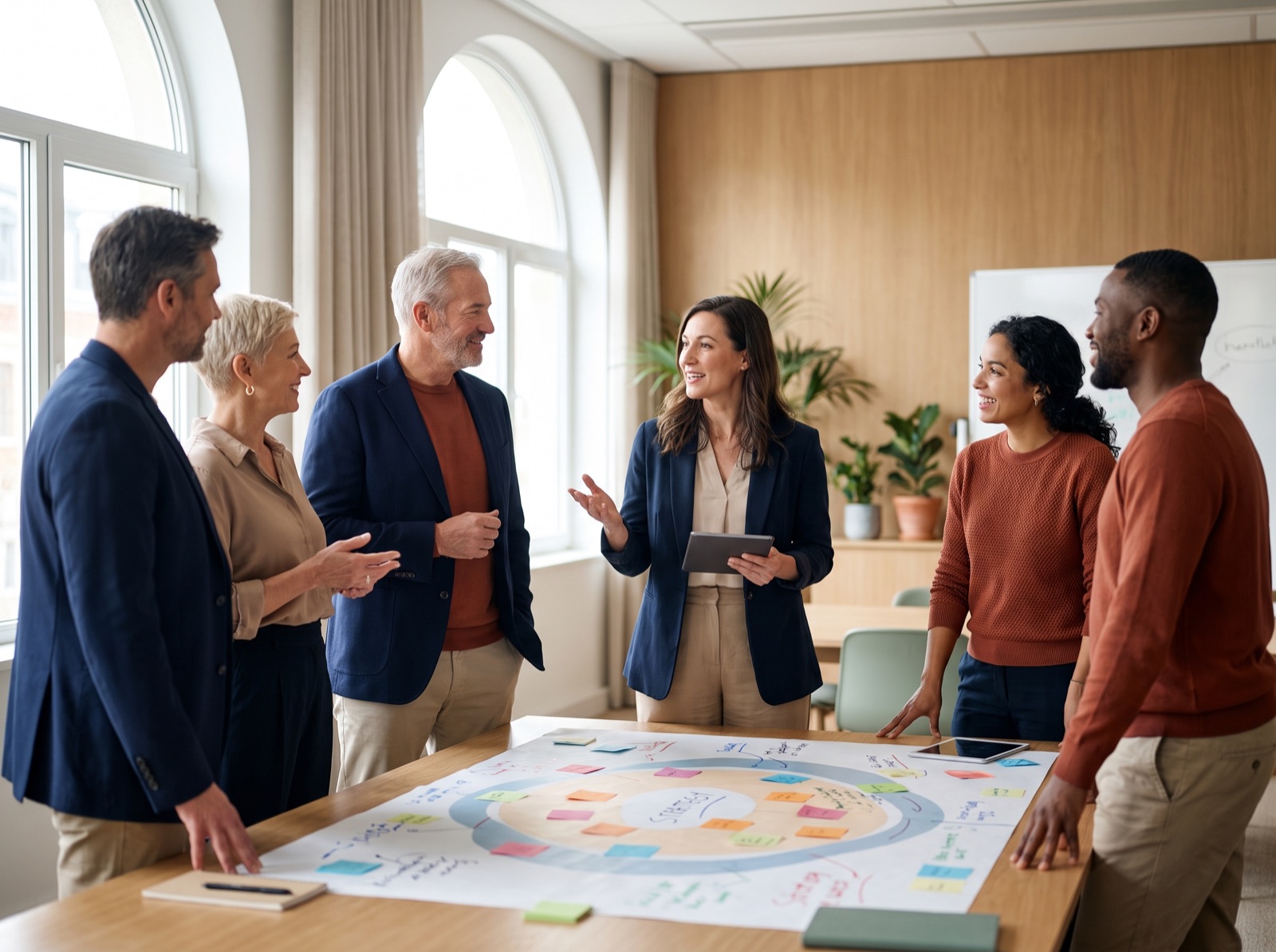 Executives aligning around a strategy canvas